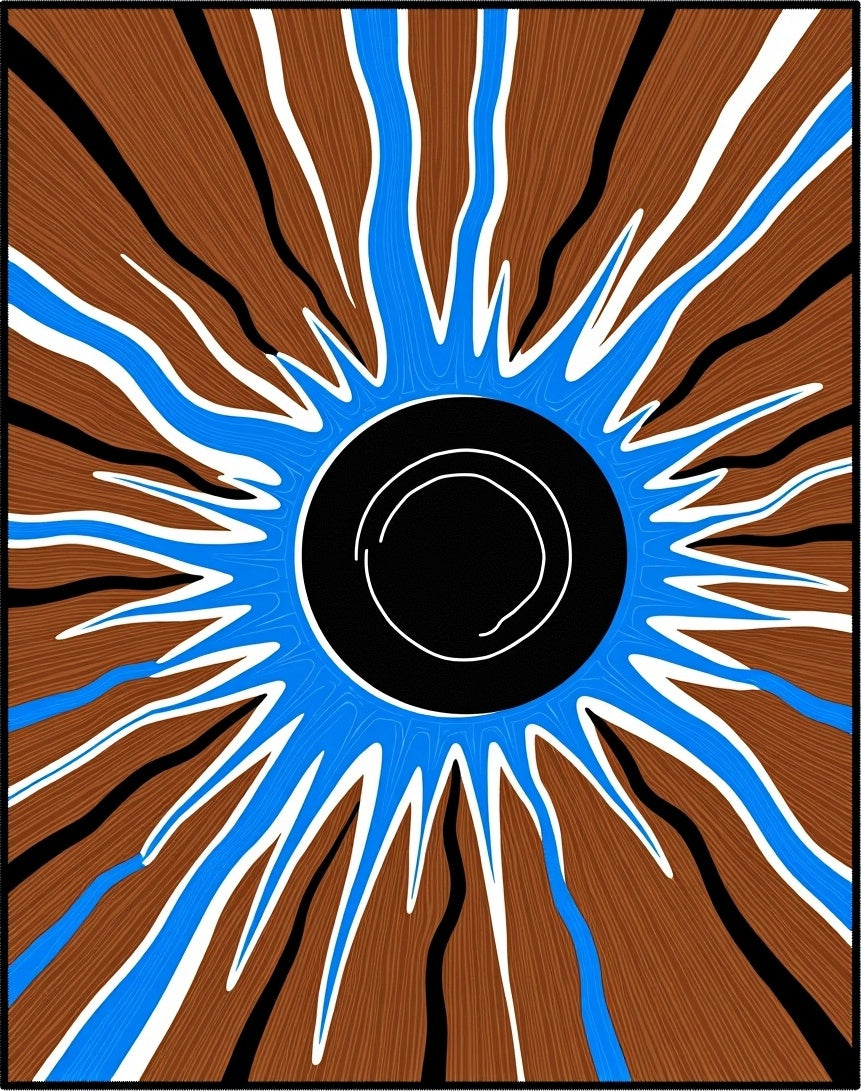 Radial Brown Blue and Black Sunburst Rug