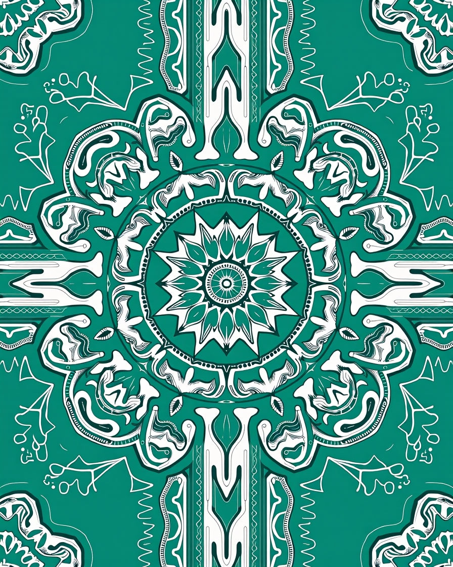 Teal White Floral Medallion Mandala Rug