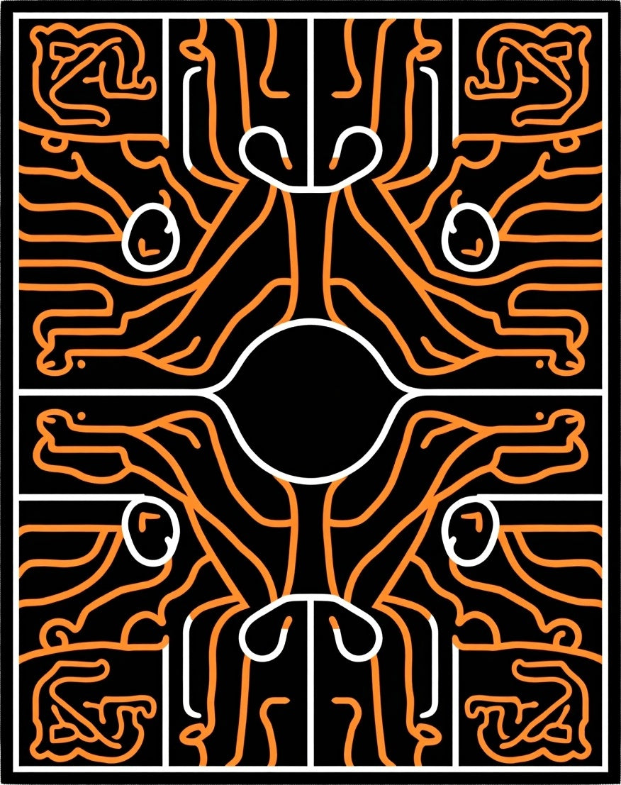 Bold Orange Black Figure Abstract Rug