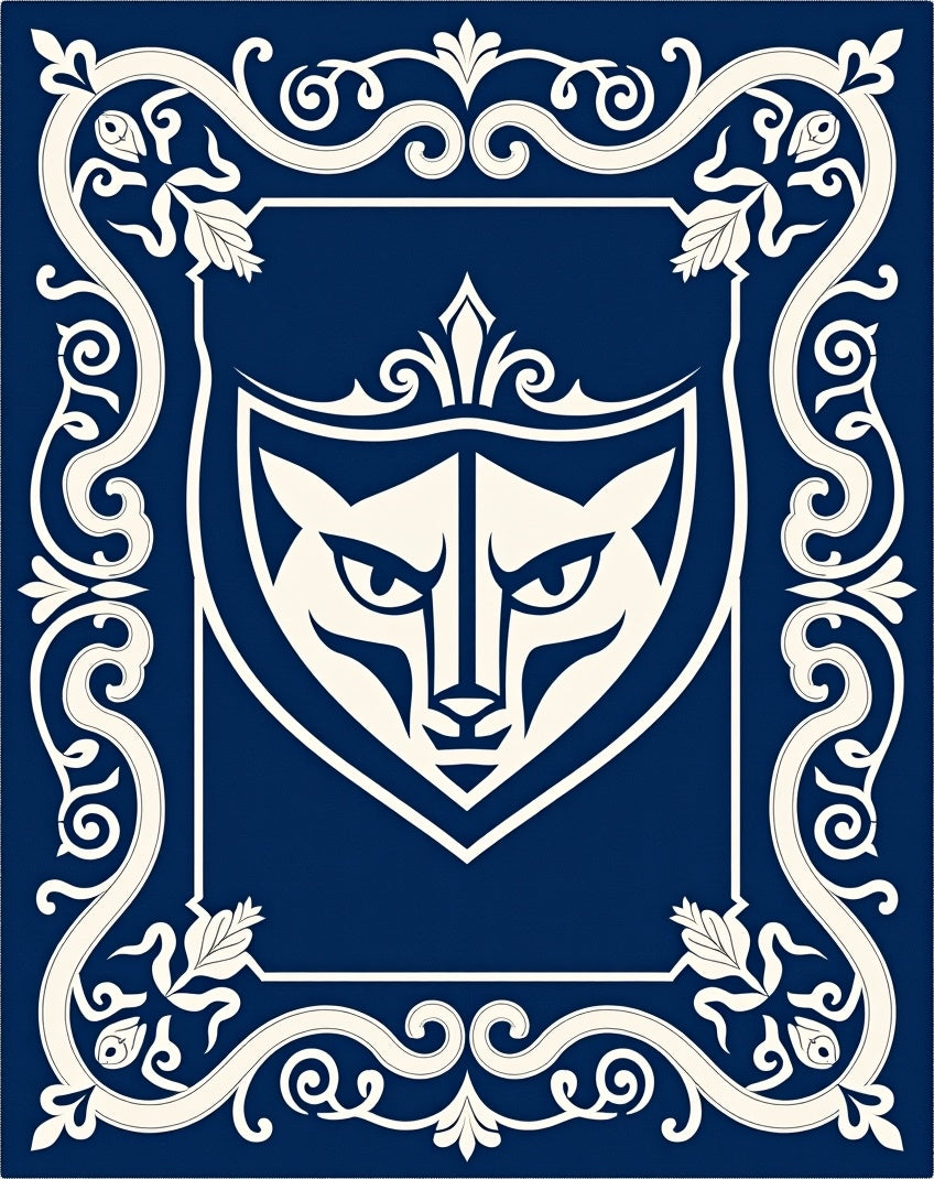 Majestic Blue Feline Crest Border Rug
