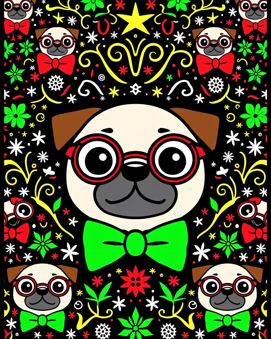 Whimsical Pug Dog Art Rug