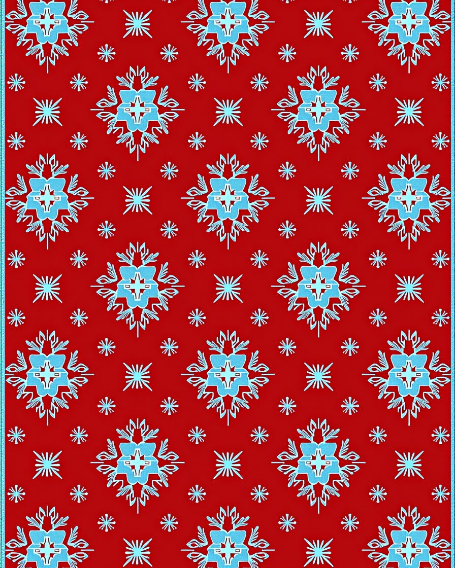 Red Teal Snowflake Repeat Rug