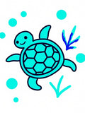 Aqua Turtle Bubbles Seaweed Scene Rug