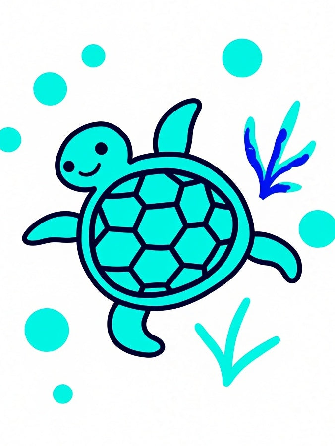 Aqua Turtle Bubbles Seaweed Scene Rug