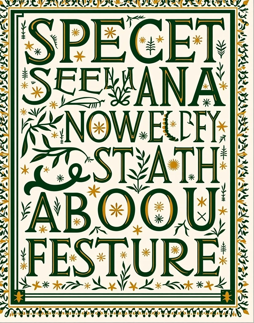 Ornate Green and Gold Floral Lettering Rug