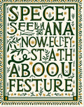 Ornate Green and Gold Floral Lettering Rug