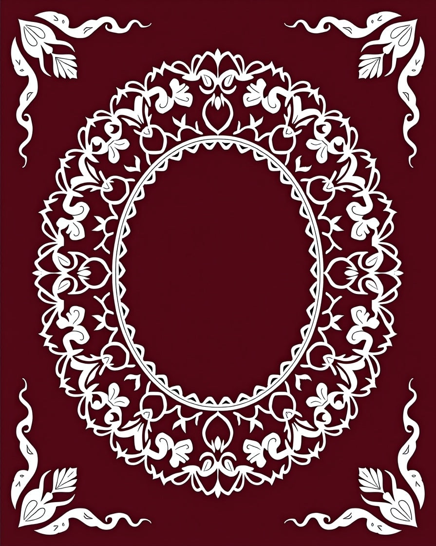 Crimson White Floral Medallion Corners Rug