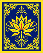 Vibrant Yellow Lotus Blue Border Rug