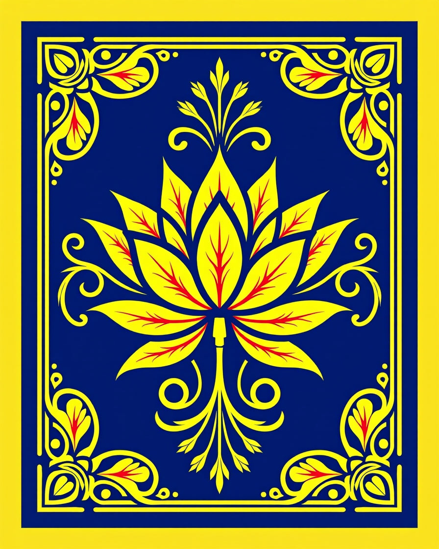 Vibrant Yellow Lotus Blue Border Rug