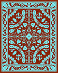 Crimson Cyan Ornate Scrollwork Rug