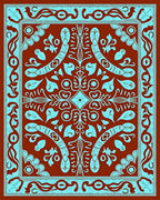 Crimson Cyan Ornate Scrollwork Rug