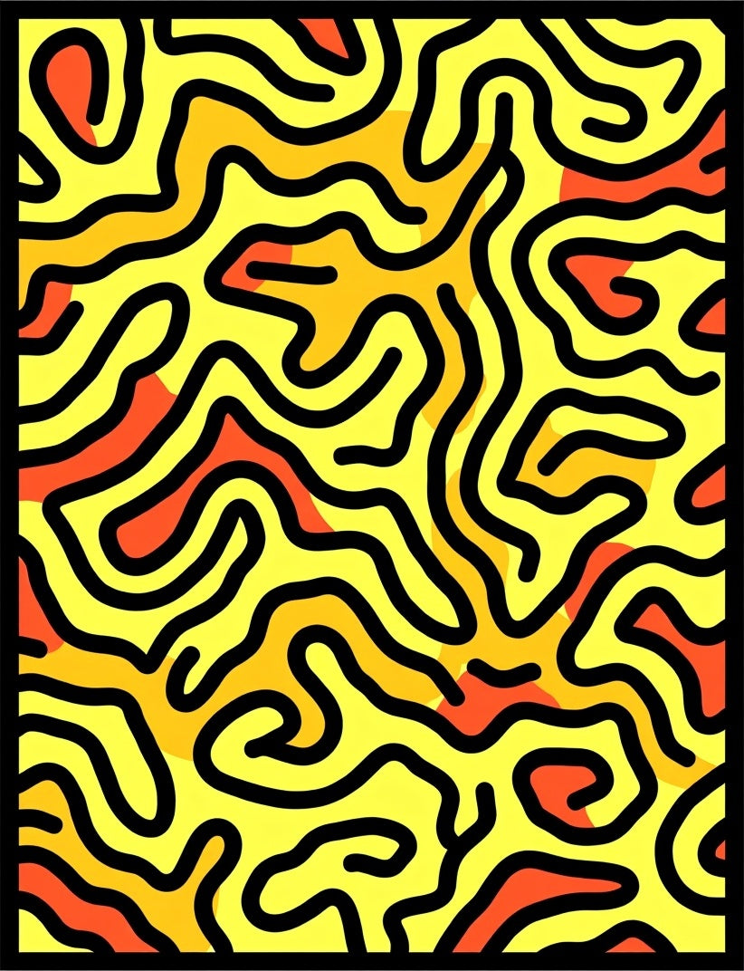 Vibrant Yellow Orange Maze Swirls Rug