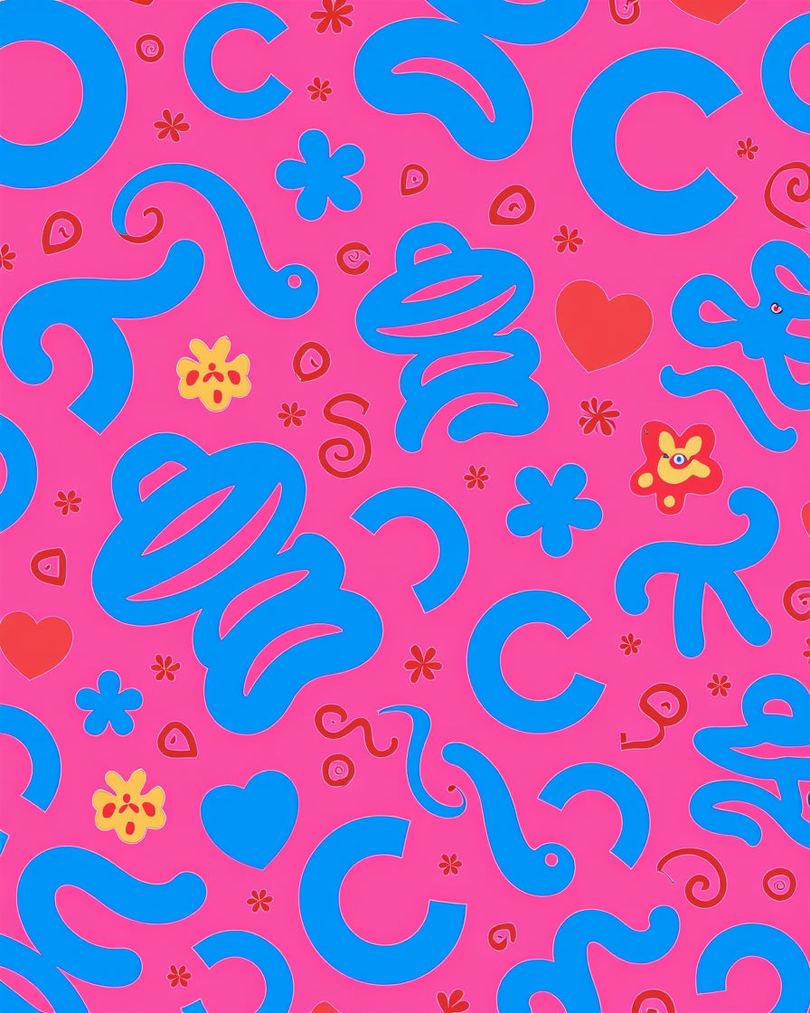 Hot Pink Blue Swirl Heart Flower Rug