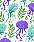 Vibrant Purple Jellyfish Teal Leaves Rug