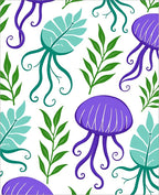 Vibrant Purple Jellyfish Teal Leaves Rug