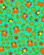 Playful Orange Creatures Floral Medley Rug