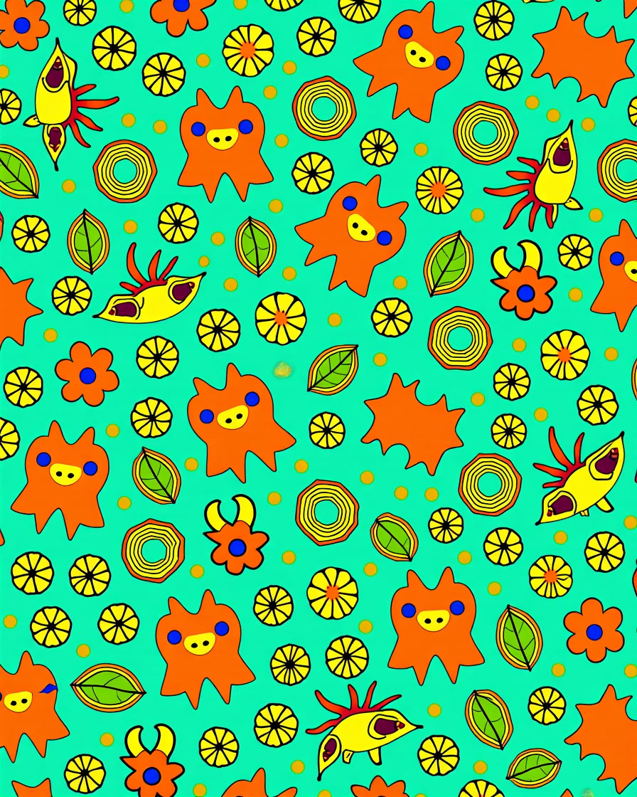 Playful Orange Creatures Floral Medley Rug