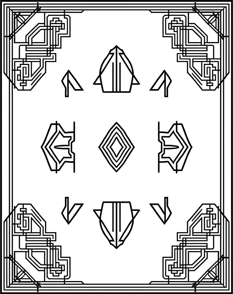 Art Deco Black White Geometric Frame Rug