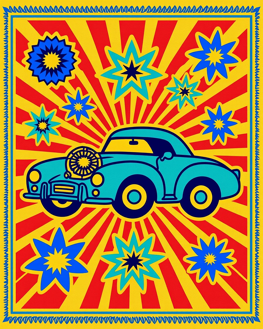 Retro Teal Car Starburst Rug