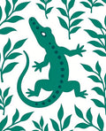 Teal Lizard Foliage Whimsical Garden Rug