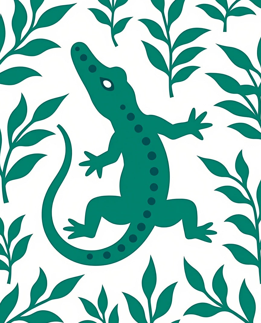 Teal Lizard Foliage Whimsical Garden Rug