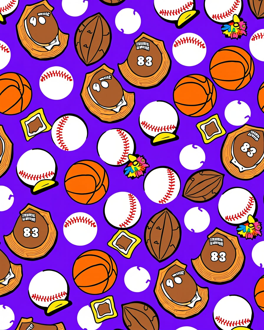 Purple Sports Balls And Pinata Rug