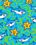 Cute Blue Sharks Yellow Starfish Green Swirls Rug