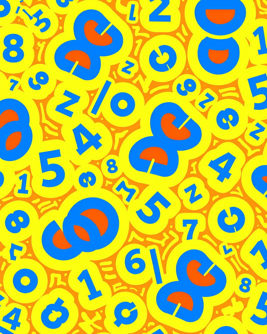 Bright Yellow Blue Orange Numbers Area Rug