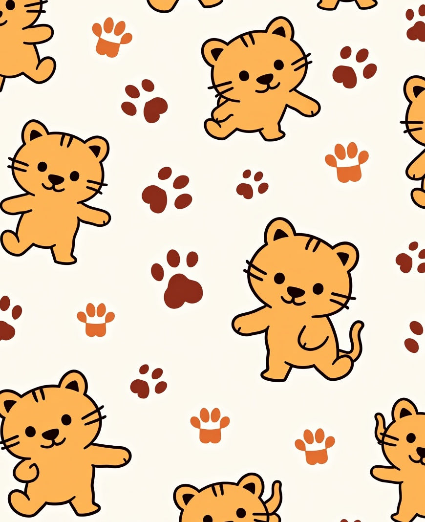Playful Orange Kittens Paw Prints Rug