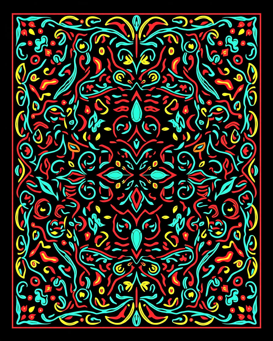 Vibrant Red Aqua Swirl Mandala Rug