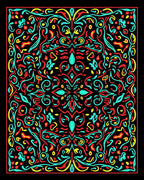 Vibrant Red Aqua Swirl Mandala Rug