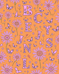 Groovy Orange Floral Butterfly Alphabet Rug