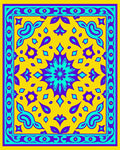 Vibrant Yellow Cyan Purple Medallion Border Rug