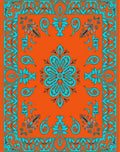 Orange Turquoise Floral Medallion Border Rug