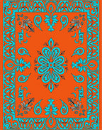 Orange Turquoise Floral Medallion Border Rug