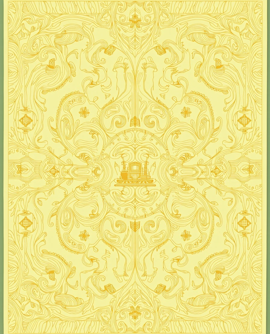 Yellow Floral Art Nouveau Line Drawing Rug