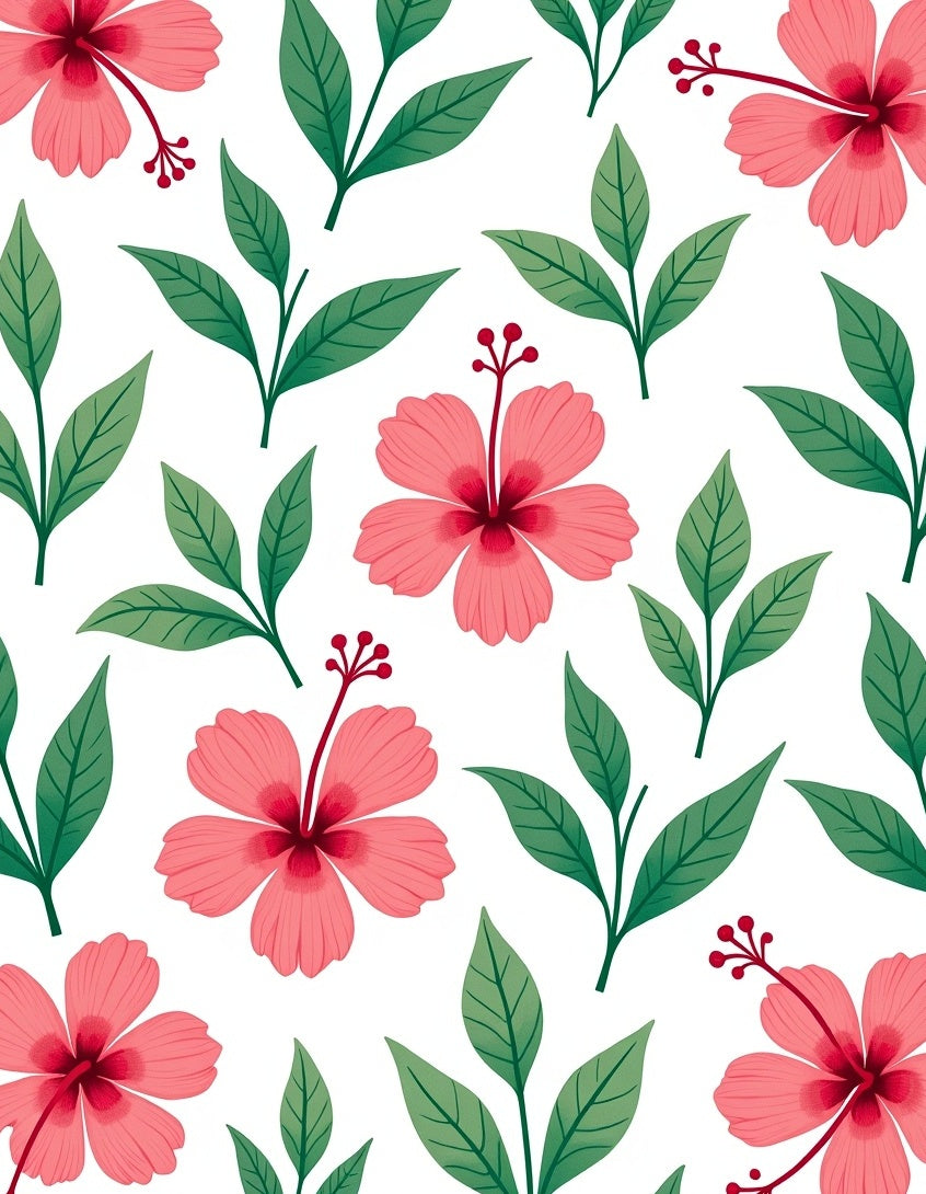 Coral Hibiscus Tropical Foliage Rug