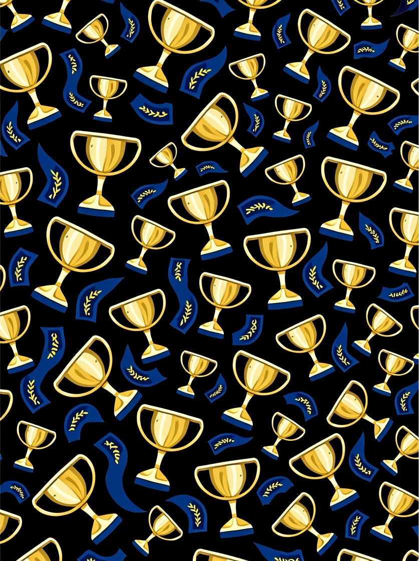Golden Trophies Blue Ribbons Rug