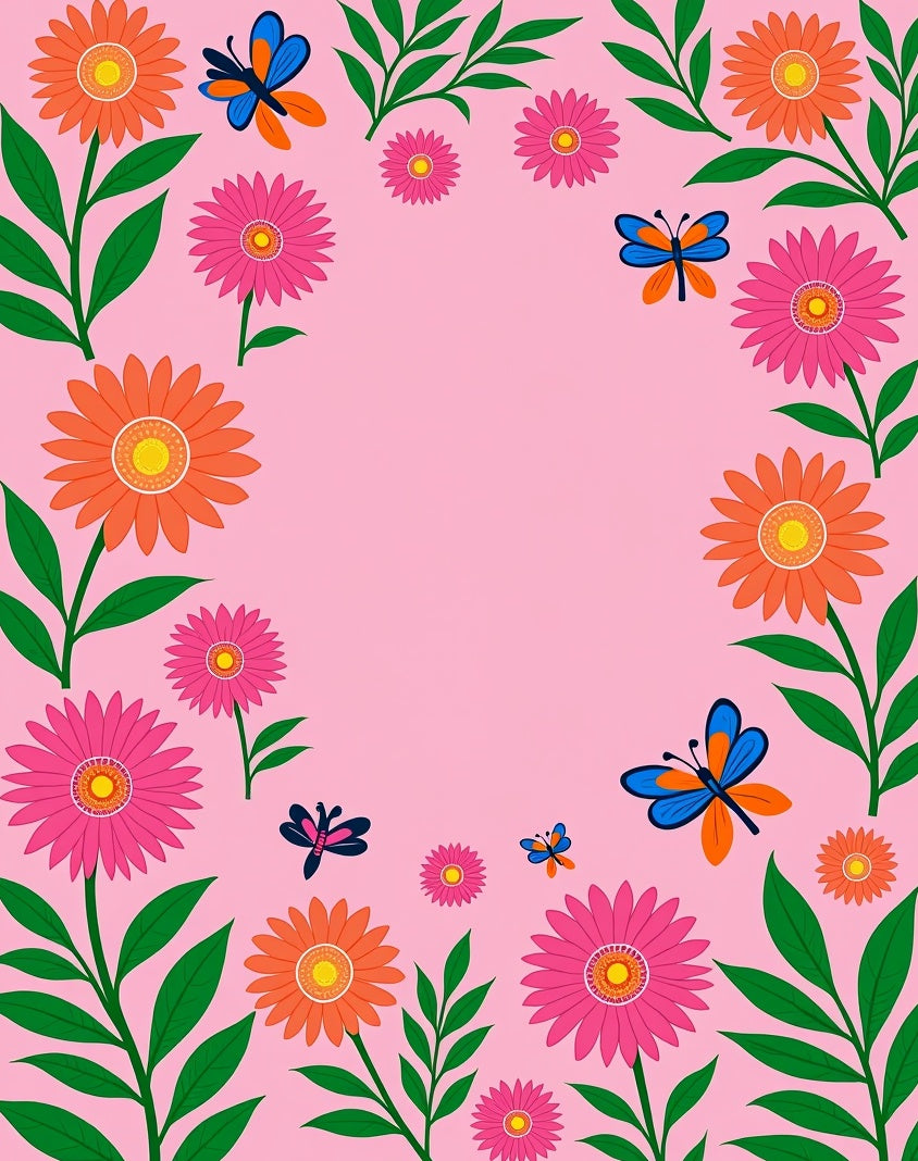 Pink Floral Butterfly Collage Rug