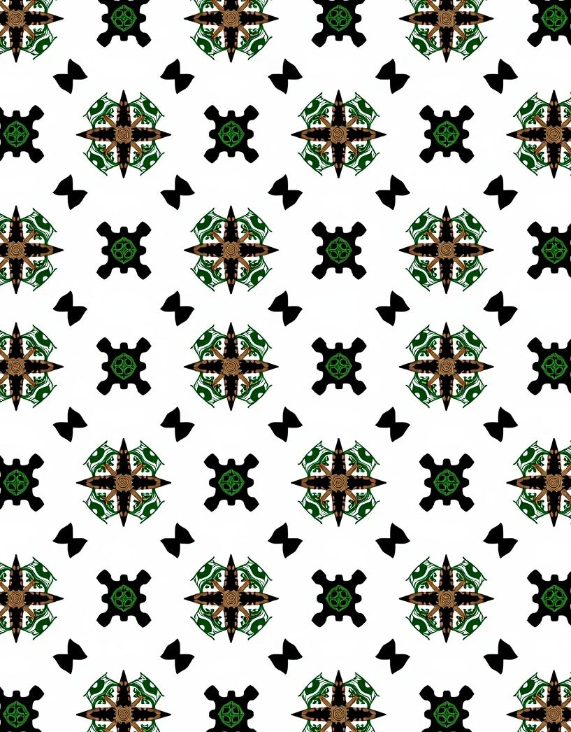 Ornate Black Green Brown Medallion Rug