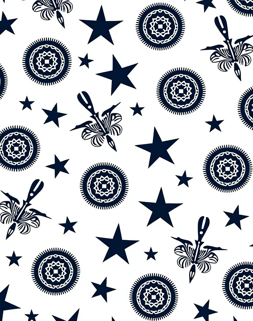 Stars and Floral Medallion Navy Rug