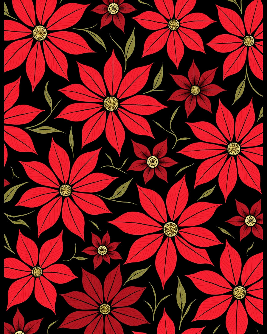 Vibrant Red Poinsettia Flower Garden Rug