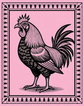 Pink Roaming Rooster Decorative Framed Rug