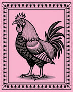 Pink Roaming Rooster Decorative Framed Rug