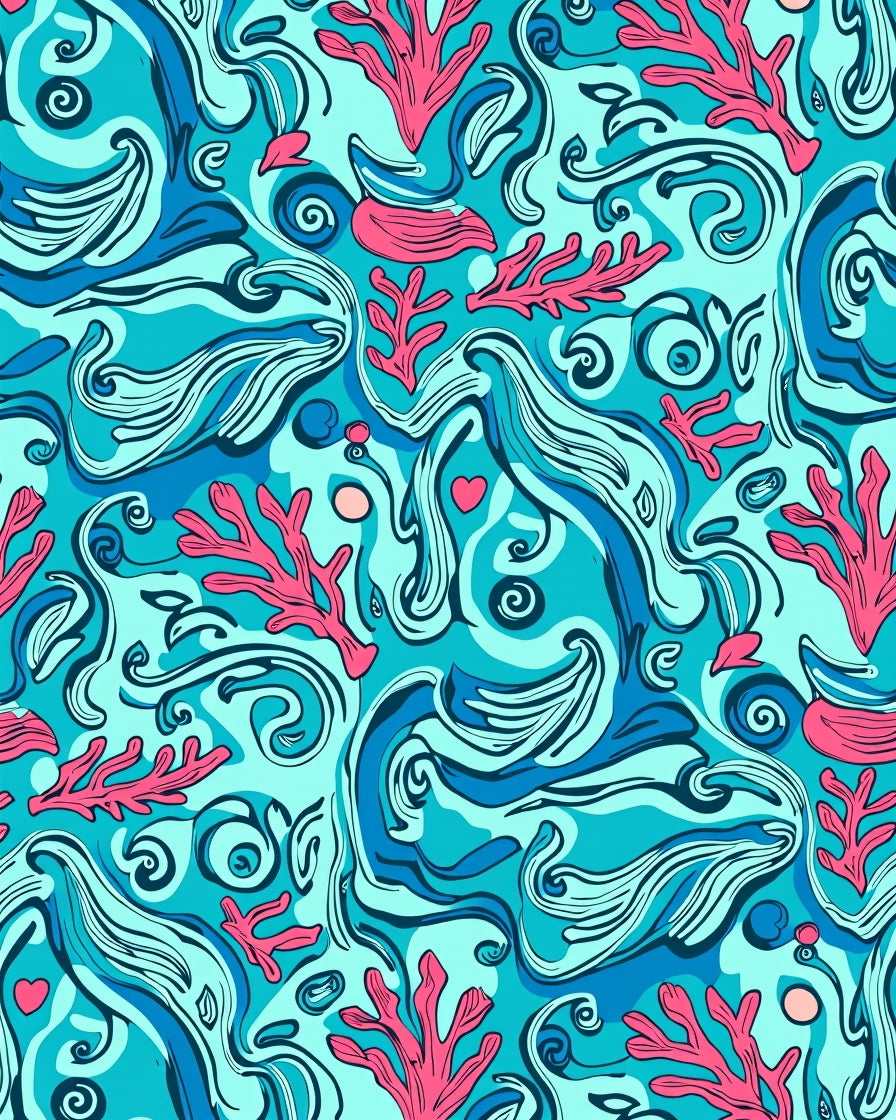 Aqua Coral Swirls Ocean Panorama Rug