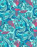 Aqua Coral Swirls Ocean Panorama Rug