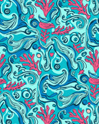 Aqua Coral Swirls Ocean Panorama Rug