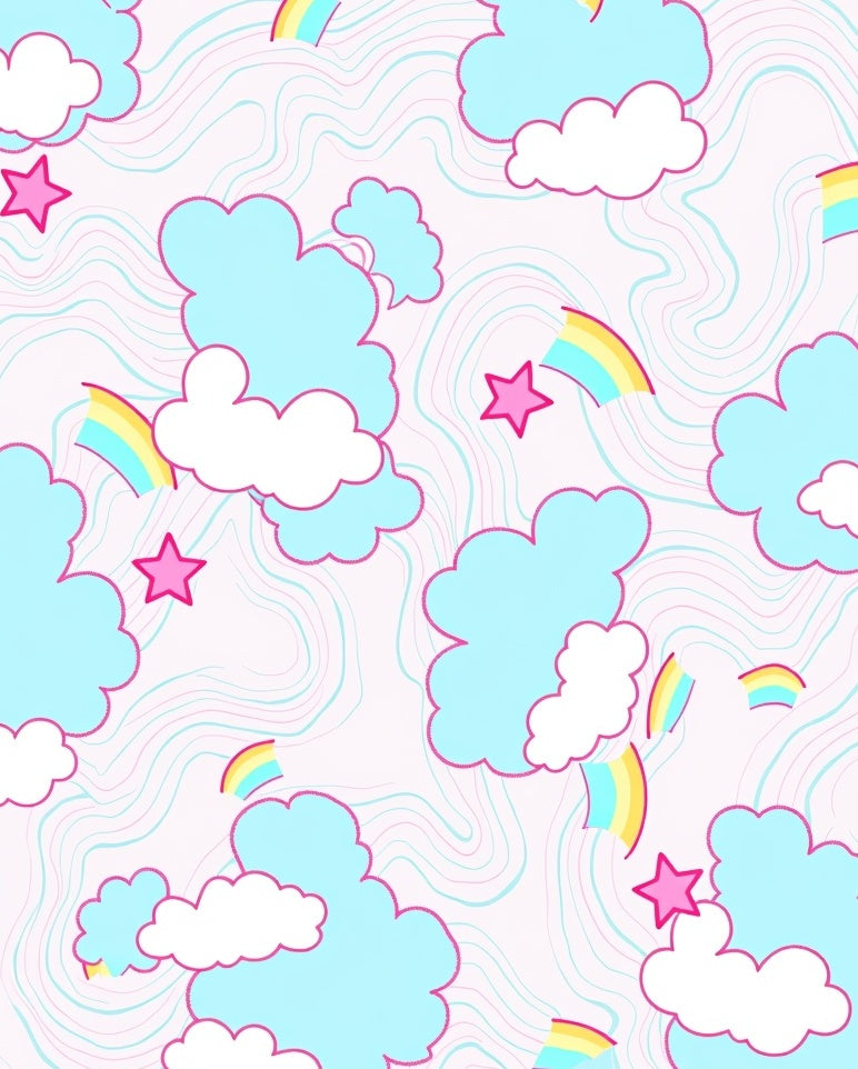 Pink Cloud Rainbow Star Whirls Rug