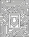 Black White Abstract Geometric Maze Rug