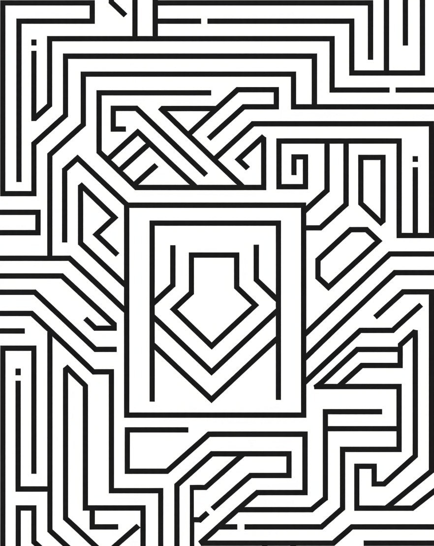 Black White Abstract Geometric Maze Rug